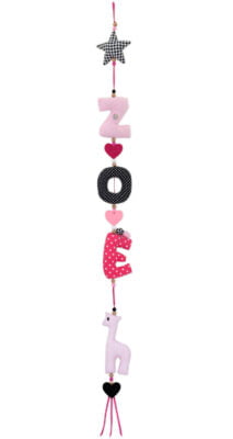 Verticale Naamslinger Zwart Fuchsia Lichtroze Kinderkamer Zoe